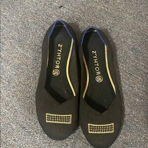 Rothys Womens Black & Gold Licorice Round Toe Flat Shoes W11